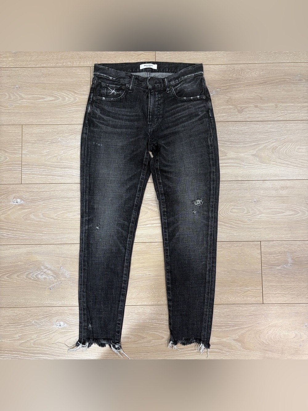MOUSSY VINTAGE Checotah Distressed Skinny Jeans Faded Black Raw Hem Size 26